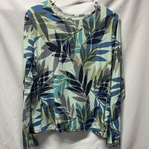 Hang Ten Multicolor Leaf Pattern Long Sleeve Top